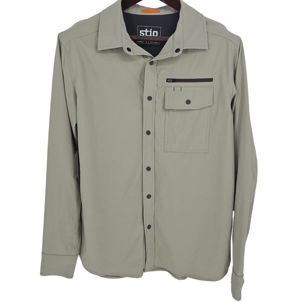 Stio Men's Eddy Long Sleeve Technical Snap Shirt Khaki Tan Size Small